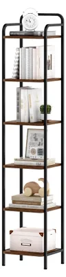 Produktbild von Bücherregal, Standregal, Schmales Regal mit 6 Ebenen, Büroregal, Eckregal für Büro, Wohnzimmer, Schlafzimmer, Küche, 30 x 33 x 166 cm, Vintagebraun-Schwarz