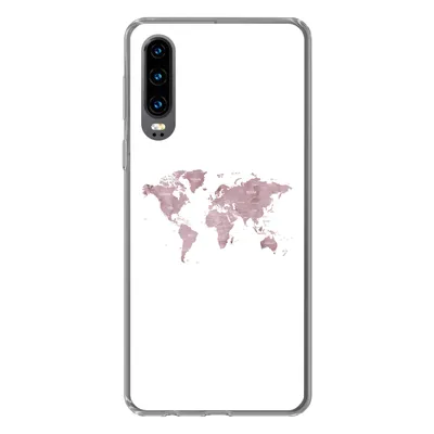 Produktbild von MuchoWow® Handyhülle Schutzhülle Hülle für Huawei P30 Weltkarte - Rosa - Weiß Silikon Softcase Handy Hülle - Kartenbesitzer