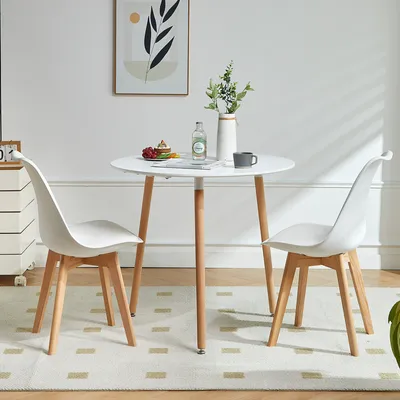 Produktbild von H.J WeDoo 80x80x73 cm Runder Küchentisch Holztisch Esstisch Esszimmertisch, Wohnzimmertisch, Sofatisch, 3 Beine mit Buche, Schwarz