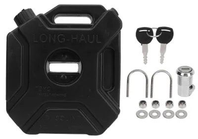 Image de Canister de 5 litres (1,3 gallons) pour carburant, fioul ou essence. Réservoir de stockage noir, réservoir de secours d'urgence pour voiture, moto, UTV, ATV, moto tout-terrain, avec support