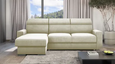 Produktbild von GOLDSTOFF HUGO Ecksofa 202 x 130 cm mit Schlaffunktion & Bettkasten – L-Form Schlafsofa mit Kopfstützen und Relaxfunktion (Beige)