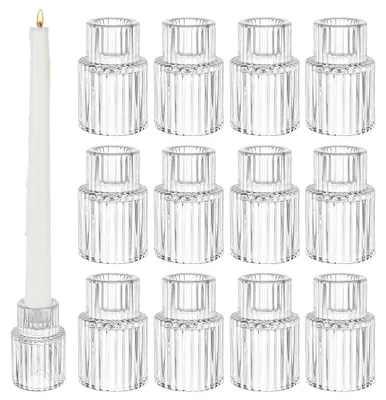 12er-Set klare Glaskerzenhalter für Taper-Kerzen, 7 cm
