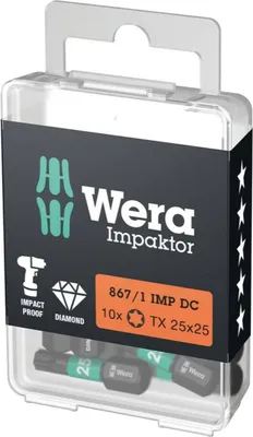 Productafbeelding van Wera Bit Impaktor T25, lengte 25 mm, zeskant, 1/4 inch, diamantcoating, 867 / 1 IMP DC, DIN3126-D6,3 - 5057625001