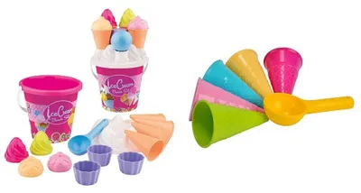 Produktbild von Eimergarnitur EIS 14 Teile Sandkasten Wasserspielzeug Sandspielzeug Es Wird nur EIN Artikel geliefert und Sandformen EIS 5 Waffeln 1 Portionierer