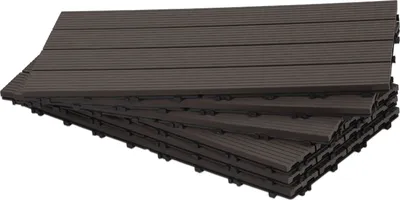 Produktbild von Clanmacy 2 qm Terrassenfliesen, 60x30cm WPC Fliesen, 12 Stück Klickfliesen, Balkonfliesen, Holzfliesen, Wetterfest, Anti-Rutsch, Dunkelbraun - 4-Streifen