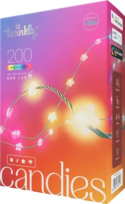 Productafbeelding van Twinkly Candies 200 LED, 7mm, STER, RGB, Bluetooth + WiFi, IP20 - 5V USB-C, groene kabel