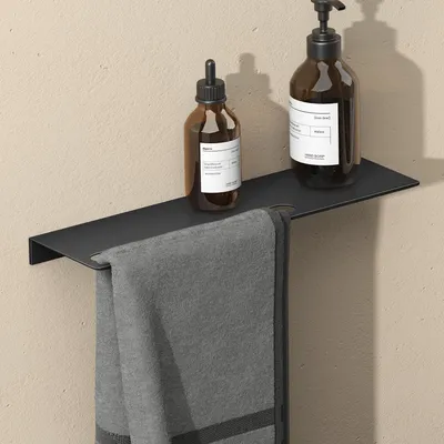 Produktbild von doporro Duschablage ohne Bohren aus Aluminium 40 cm, selbstklebendes Duschregal mit Handtuchhalter, 2-in-1 Badezimmer Organizer Matt schwarz Reglo-06