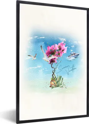 Produktbild von MuchoWow® MuchoWow® Gerahmtes Poster Blume - Boot - Aquarell 20x30 cm - Poster mit zchwarzem Bilderrahmen - Drucken - Bilder Poster im Rahmen