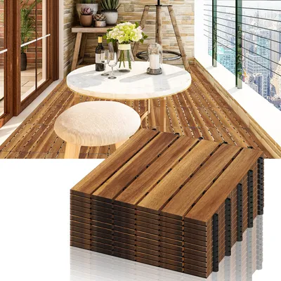 Immagine prodotto di Piastrella per terrazza Wolketon piastrella in legno di acacia 2m², 30x30cm, rivestimento del pavimento, drenaggio, piastrella da giardino a scatto