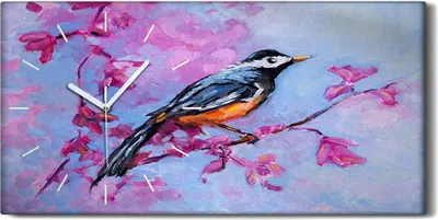Produktbild von Dekor Leinwand Uhr Wandbilder 60x30 Gemälde Zweig Blumen Tier Vogel Kunst - weiße Hände