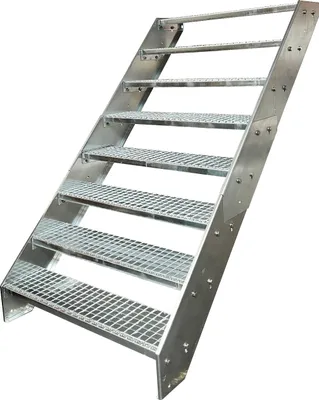 Produktbild von Stahl Wangentreppe Gitterroststufen 8 Stufen - Verzinkt - (B x H x T) 120 x 152 x 158 cm