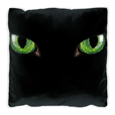 Produktbild von Wallario Premium Kissen, weiche Oberfläche, mit Motiv Grüne Katzenaugen bei Nacht, Größe: 60 x 60 cm, mit weißer Rückseite