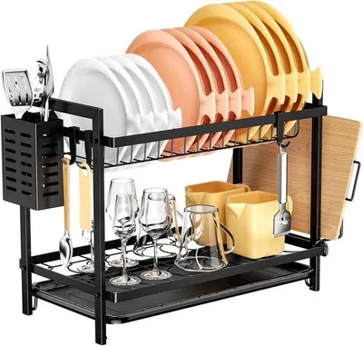 Produktbild von Geschirrständer, 2-stöckig - Trockenhalter für die Küche - Küchenorganisation - Edelstahl - 52,5 cm - Schwarz