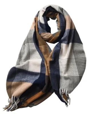 Immagine prodotto di Sciarpa da donna, inverno, a quadri, morbida e calda, con frange, grigio-blu, 200x68 cm