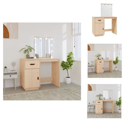 Produktbild von vidaXL Schminktisch mit LED 95x50x133,5 cm Massivholz Kiefer -  Schminktische
