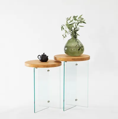 Produktbild von Skye Decor, Serenity 2 - Oak, Transparent, Couchtisch-Set, 100 % gehärtetes Glas, Eiche, 35 x 51 cm