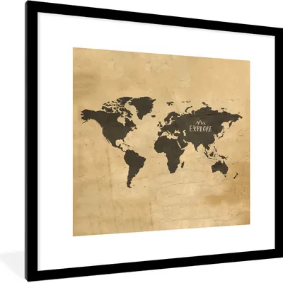 Produktbild von MuchoWow® MuchoWow® Gerahmtes Poster Weltkarte - Vintage - Reisen 40x40 cm - Poster mit zchwarzem Bilderrahmen - Poster - Plakat im Rahmen
