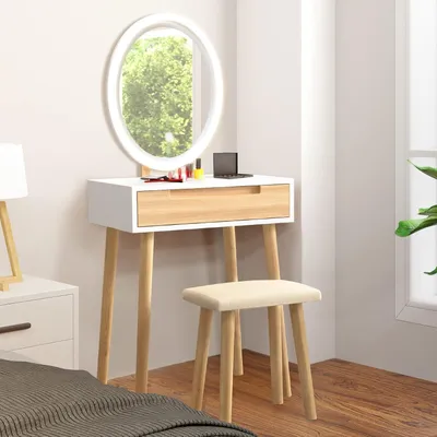 Produktbild von Schminktisch LED Spiegel Schubladen Hocker Kosmetiktisch Make-up Tisch