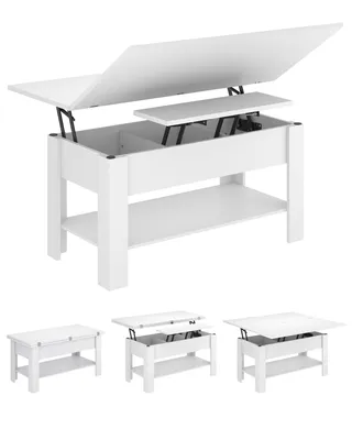 Produktbild von AODEMOKO Couchtisch Höhenverstellbar, 3-in-1-Multifunktions Coffee Table mit Versteckter Aufbewahrung, Weiß
