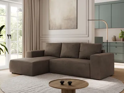 Produktbild von MKS MEBLE Sofa mit Schlaffunktion - Ecksofa mit Schlaffunktion und Bettkasten - Sofa 3 Sitzer - Schlafsofa - Couch - Schlafsofa mit Bettkasten - Trentino L - Braun Velvet - Links