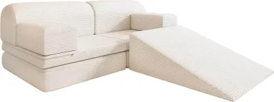 Image de HOME DELUXE Canapé de jeu LIV avec toboggan  - Velours côtelé beige I Canapé de jeu pour enfants, canapé de jeu avec toboggan, canapé pour enfants avec blocs empilables, canapé de jeu multifonctionnel, mobilier créatif pour enfants, siège modulaire pour enfants, canapé pour chambre d'enfant, canapé pour enfants à partir de 18 mois, canapé de jeu pour enfants, canapé pour enfants lavable, meubles pour enfants sûrs, canapé de jeu extensible, canapé pour enfants robuste, meubles de jeu pour les tout-petits, ca