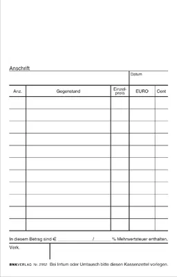 Produktbild von Kassenblock ohne Nummerierung 96x167mm 2x50 Blatt Packung mit 10 Stück
