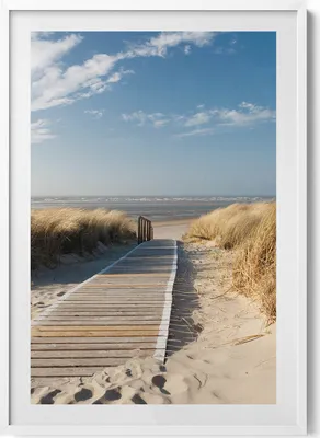 Produktbild von Blick auf den Strand und das Meer– Wandbild mit Rahmen – Gerahmtes Bild  – Wanddekoration – 70x100 cm –  Weiß Rahmen
