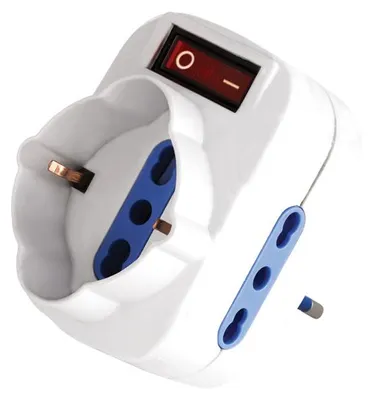 Produktbild von Alcapower Schwenkbarer 16A Adapter mit beleuchtetem Schalter, 1 Schuko-Bipasso und 2 Bipasso-Steckdosen 10/16A, Weiß - Standardmodell