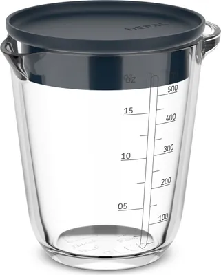 Produktbild von Mepal - Glas Messbecher mit Deckel Chef it - Leicht ablesbare. eingravierte Skala - Mikrowellen- & Backofengeeignet (ohne Deckel) - Hochwertiges Glas - Spülmaschinengeeignet - 500 ml - Navy