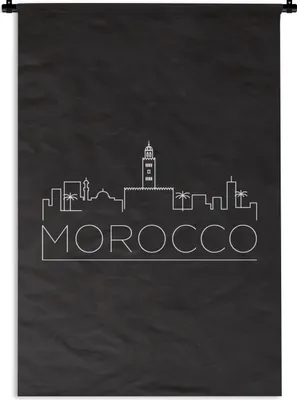 Produktbild von MuchoWow® Wandteppich Wandbehang Skyline "Marokko" auf schwarzem Hintergrund 60x90 cm Tapisserie Dekoration Wandtuch - Foto-Teppich - Abwaschbar