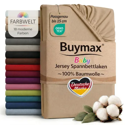 Produktbild von Buymax Baby Spannbettlaken 70x140 cm Sand, Jersey 100% Baumwolle, Kinderbett Bettlaken, bis 15 cm Matratzenhöhe