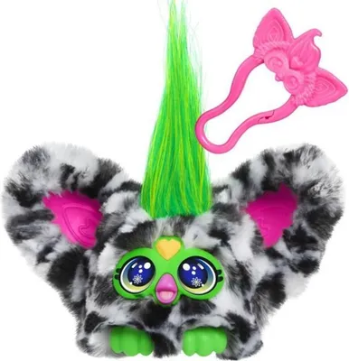 A close-up studio shot of a Furby Furblet toy against a white background.