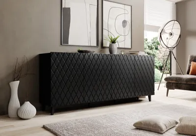 Produktbild von Kommode Beistellschrank Sideboard ASTI schwarz matt 200x82x42cm