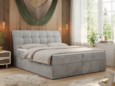 Produktbild von Boxspringbett 160x200 mit Matratze, Bett mit Multipocket - Matratze H3 und Topper, Polsterbett 160x200 mit Bettkasten und Kopfteil, DIEGOS - 160x200 - Hellgrau - Velvet - H3