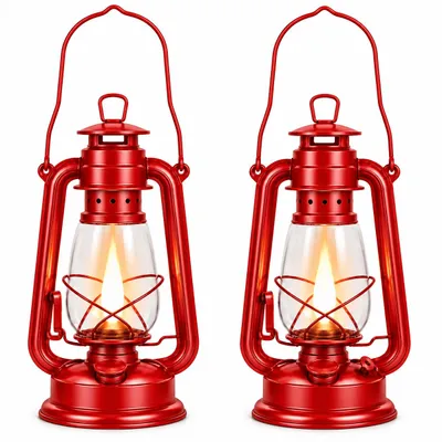 Produktbild von Sturmlaterne 2er Set Öllampe Petroleumlampe Camping Laterne Öl Lampe 30cm Rot