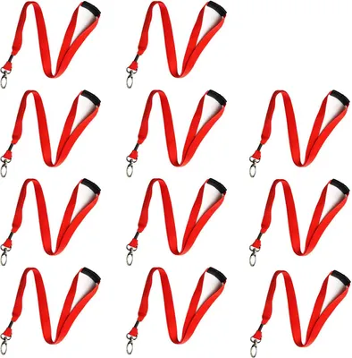 Obrázek produktu pro Balení 11 červených šňůrek na krk, klíče, průkazy, jmenovky, polyesterová šňůrka s bezpečnostním uzávěrem, ideální pro zaměstnance, studenty a lékaře