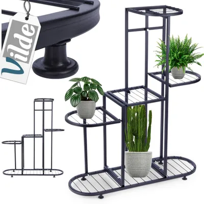 Image de Vilde Porte-fleurs Escalier pour plantes Porte-fleurs Colonne pour plantes Étagère pour pots de fleurs en métal noir 5 étages 84,5 cm
