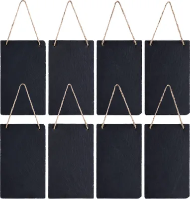 Produktbild von Navaris 8x Schiefertafel zum Aufhängen vertikal - 25x15cm Schiefer Kreidetafel Set klein - Tafel Schieferplatte zum Beschriften - Wand Notiztafel