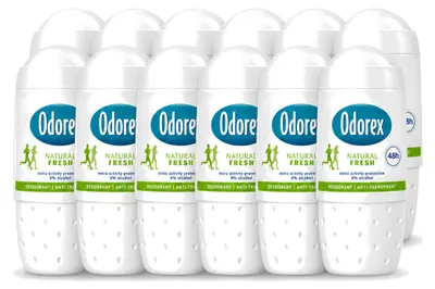 Imagen del producto de 12 unidades de desodorante roll-on Odorex, aroma Natural Fresh, 50 ml. Paquete económico