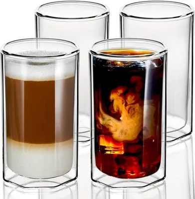 Immagine prodotto di Bicchieri termici a doppia parete, 350 ml, vetro borosilicato, set da 4, per cappuccino