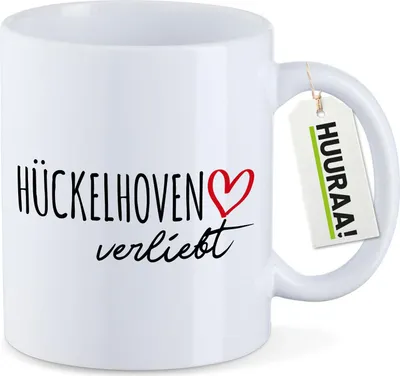 Produktbild von Huuraa Kaffeetasse Hückelhoven verliebt 330ml Weiß Keramik Kaffeebecher Geschenkidee