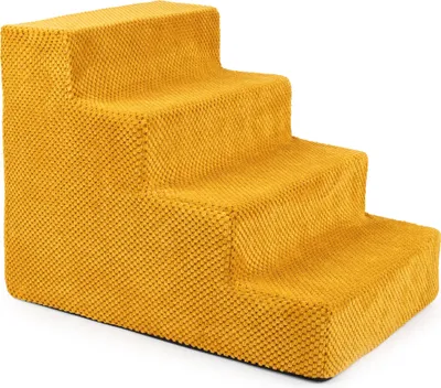 Produktbild von Hundetreppe Katzentreppe Haustiertreppe Aufstiegshilfe Plüschbezug 4 Stufen Honig