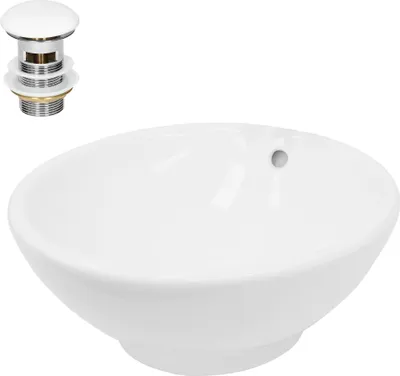 Immagine prodotto di LuxeBath Lavabo Lavabo da appoggio rotondo, Ø 42x17 cm, bianco, in Vetroceramica, incl. set di scarico senza troppopieno