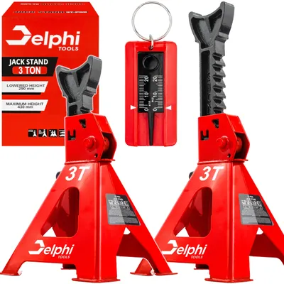 Produktbild von Delphi Tools Unterstellböcke 3 t - 2 Stück, höhenverstellbar 290-430 mm - Achsböcke für Werkstatt und Garage