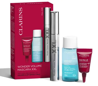 Image de Coffret Mascara Wonder Volume XXL de Clarins, noir, volumateur, 3 pièces