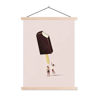Produktbild von MuchoWow® Textilposter Eiscreme - Schokolade - Pastell - Vintage 60x80 cm mit holzfarbenen Rahmen - Wandbild