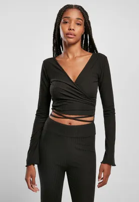 Image de Urban Classics Ladies Cropped Rib Wrapped Longsleeve Noir - L