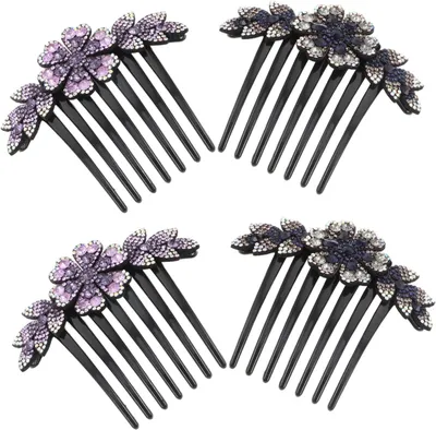 Produktbild von 4 Haarkämme mit Strasssteinen und Blumen für Damen, seitliche Haarkämme mit Strassblumen für Hochzeiten, Abschlussbälle und Verlobungen