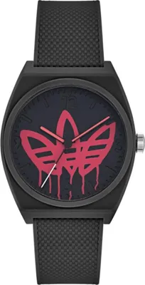 A close-up, front-facing studio shot of an Adidas watch.