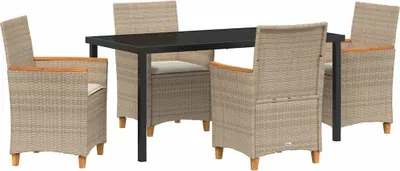Image de vidaXL Ensemble de jardin 5 pcs Beige Poly-Rattan